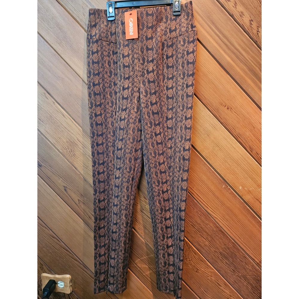 Intempo Womens Snakeskin Print Pull On Pants Brown Black Ankle Zip Size M NEW